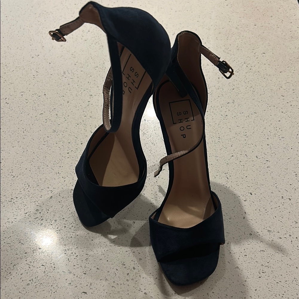 ShuShop Black Stiletto Heels with Ankle Straps